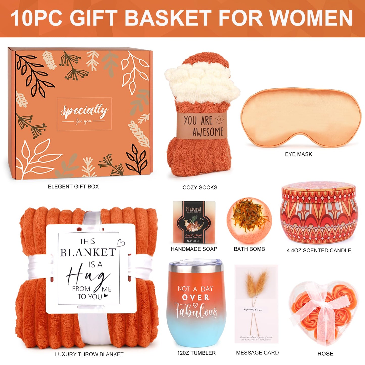 Fall Gifts Basket for Women,Birthday Gifts for Women Mom Her Wife Friend w/Fall Candle,Fall Home Decor,Self Care Get Well Gifts Spa Set,Anniversary,Halloween Christmas Thanksgiving Fall Gifts Box Cozy
