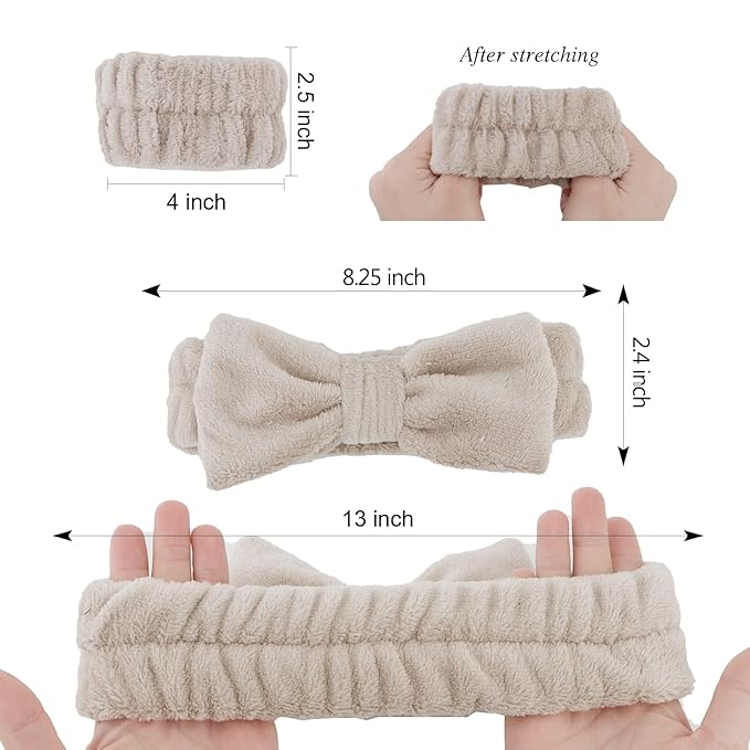 Casoty 6PCS Spa Headband and Wristbands Set,Soft Microfiber Makeup Headband with Bow & Absorbent Wrist Bands,Skincare Hair bands for Women Girls Face Washing Yoga Makeup Self-Care Gifts Ã¯Â»Â¿