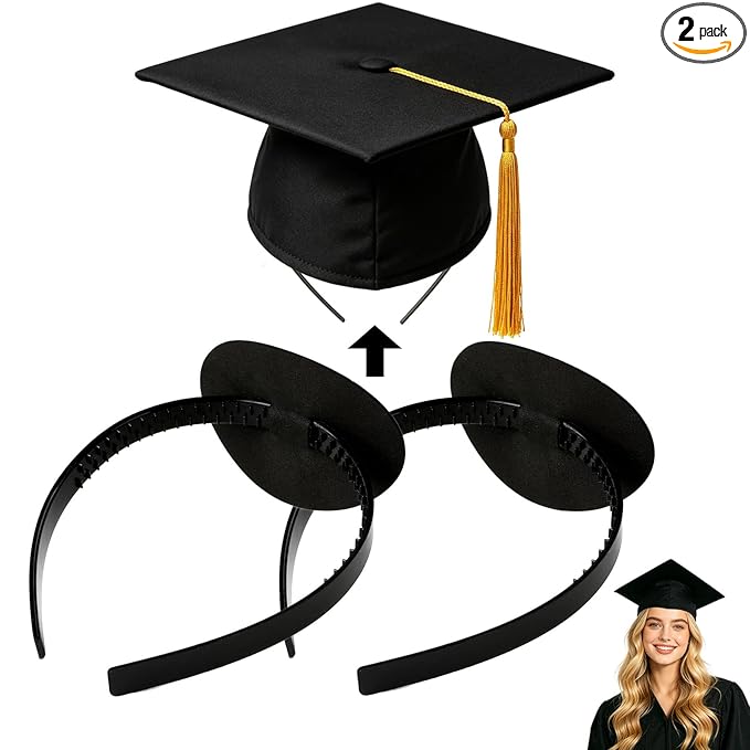 Graduation Cap Headband, 2PCS Firm Anti-Fall Grad Cap Headband for Graduation Insert, Graduation Cap Decorations Hat Accessories Graduations Gifts for Graduates, Students, Women Graduations Ceremonies