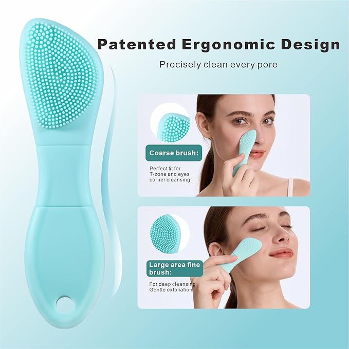 Multifunctional Face Washing Brushes,2 in 1 Pore Cleaning Brush & Blackhead Scraper,Pimple Extractor for Women Men,Face Scraper Skin Spatula,Pore Scrubber for Deep Cleansing.(Green)