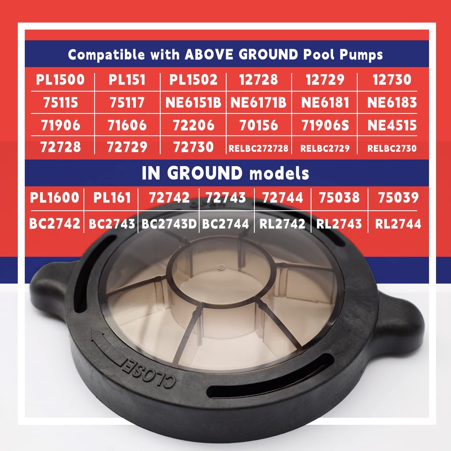 Pool Pump Lid With O-Ring gasket Compatible with Splapool Pureline Deluxe Above-Ground In-Ground Pool Pumps Replaces 47252772, AC81361, NEP2134, PO12728CR, 16578, 647252772, Pool Pump Basket Cover