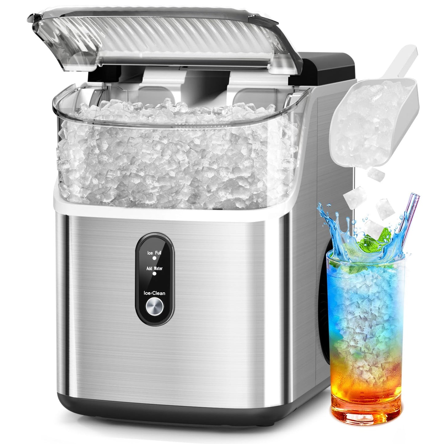 Electactic Nugget Ice Maker Countertop with Handle, 34lbs/24H, Portable Pellet Ice Machine, Soft Chewable Ice, Self-Cleaning, One-Touch Operation for Home, Party, Office, Gift Idea (Black)