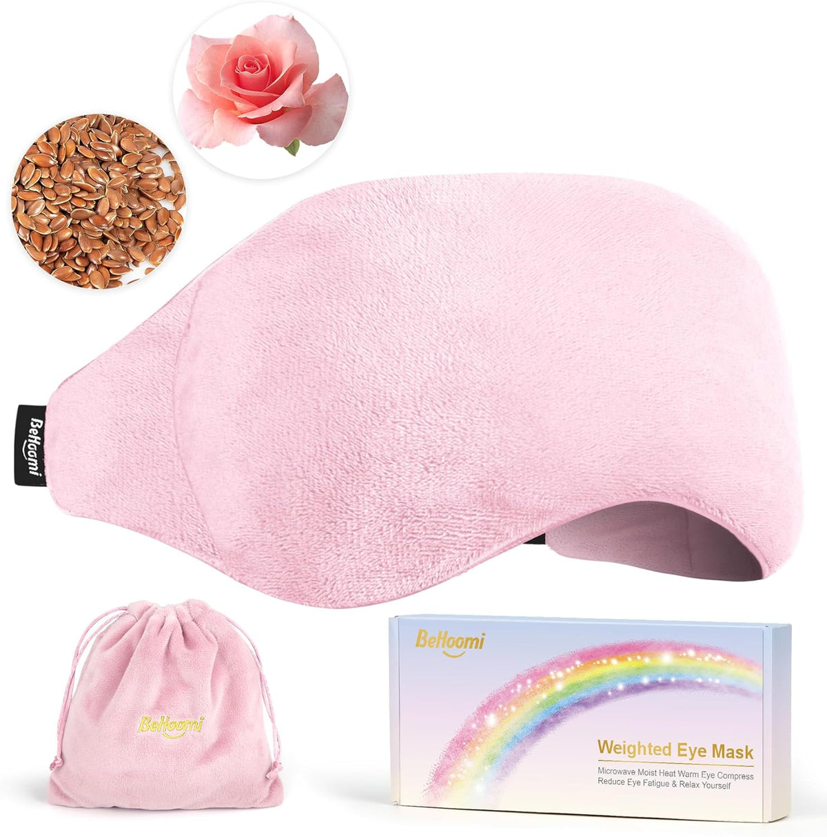 Weighted Eye Mask for Sleeping, Soft Heated Eye Mask, Moist Heat Warm Compress for Eyes, Natural Rose & Flaxseeds Microwave Reusable Sleep Mask, Must Haves for Women Spa, Home, Office
