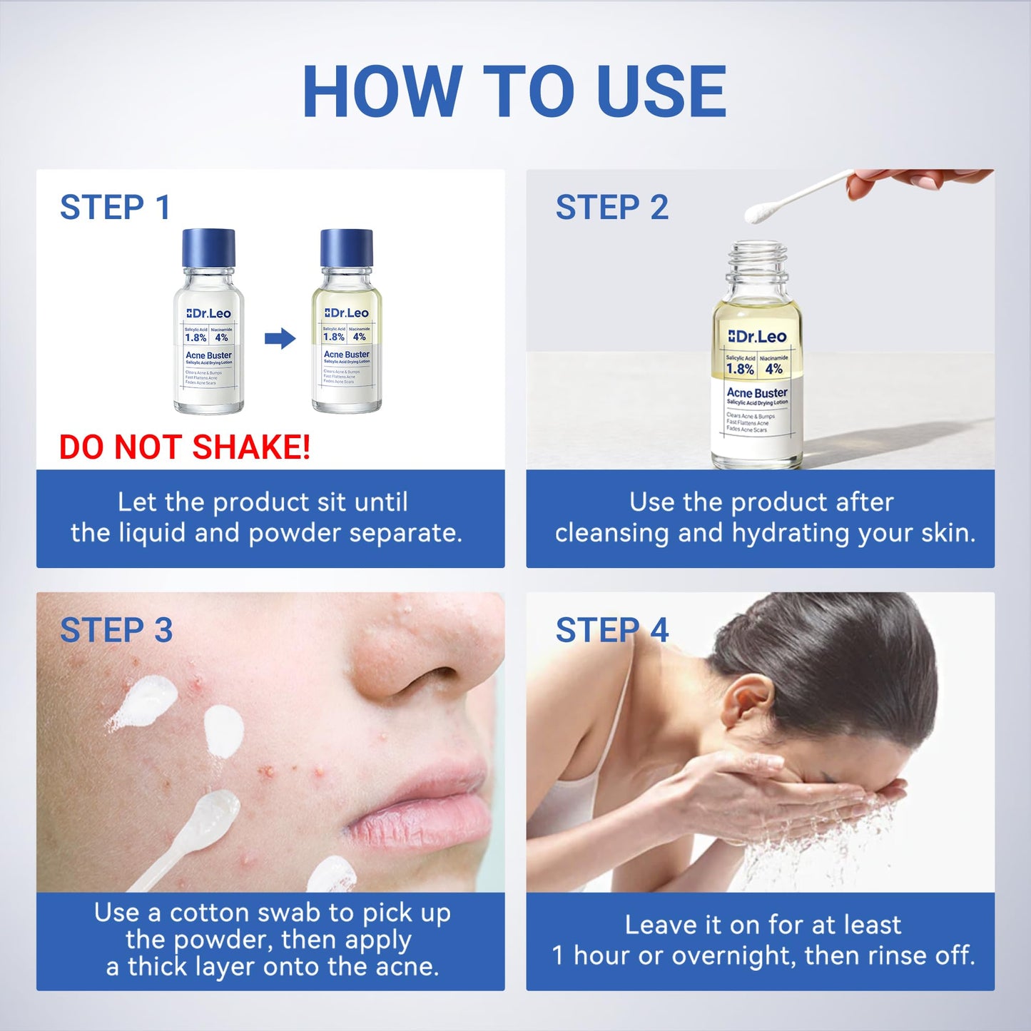 Dr.Leo 1.8% Salicylic Acid Spot Serum, Acne drying lotion Treatment for Acne-Prone Sensitive Skin | Niacinamide, Fast Pimple Relief, Fades Acne Marks, Overnight & Period Breakouts, 0.34 fl oz (20 ml)