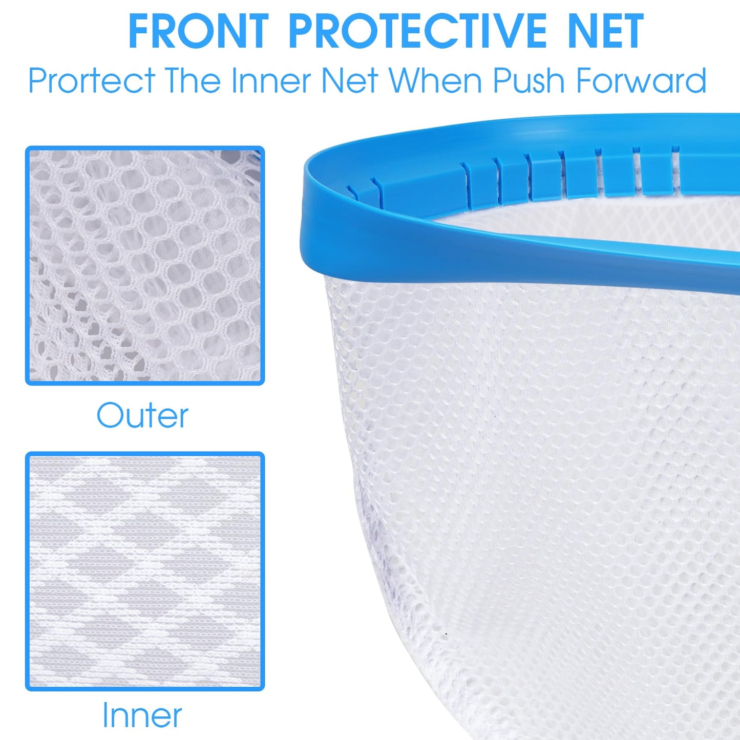 TidyMister New Diamond Netting Double-Layer Pool Net 18'' Heavy Duty Leaf Rake Pool Skimmer Net for Above Ground & Inground Pools Cleaning