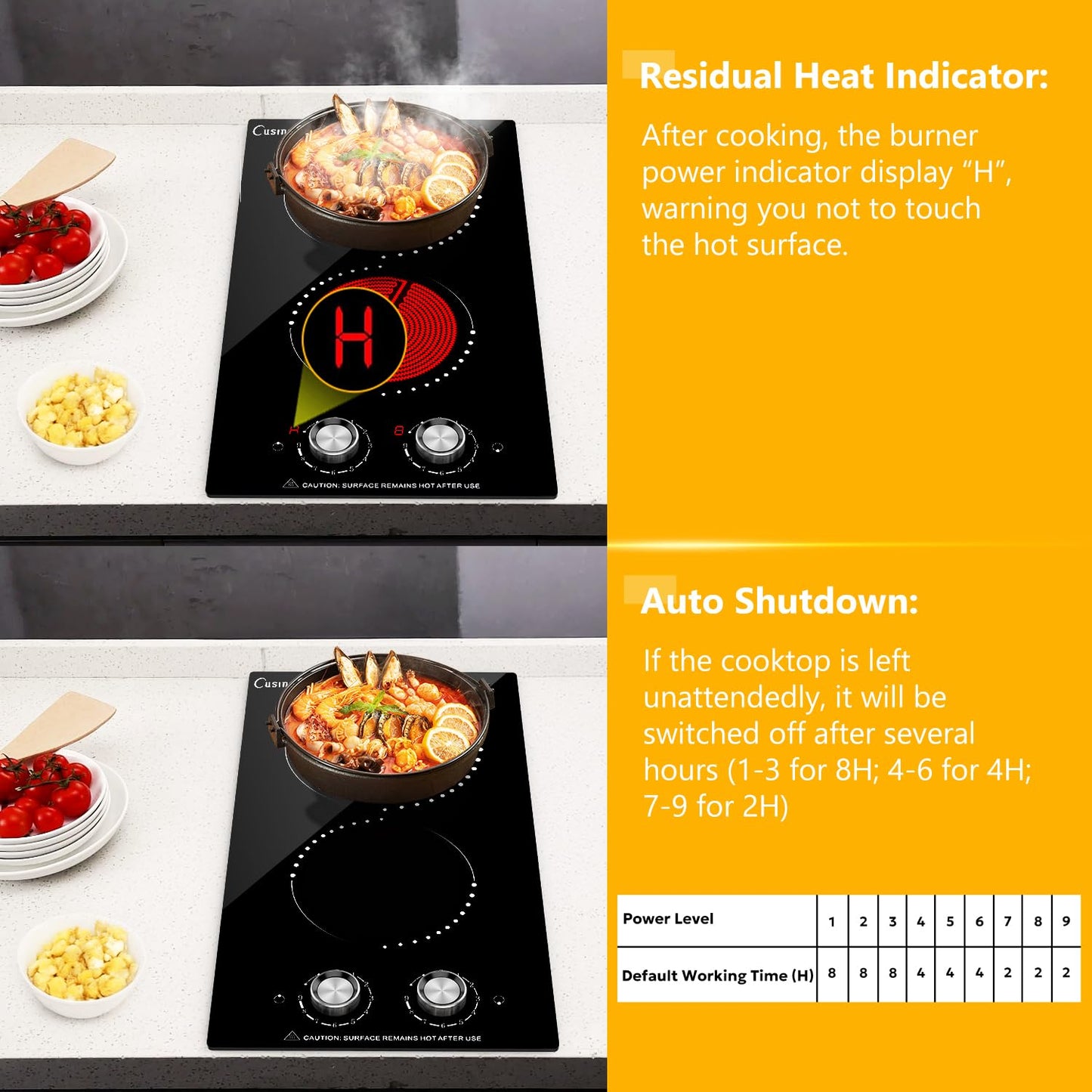 Cusinesync Portable Electric Cooktop 2 Burner 110V Plug in, 12 Inch 2000W Electric Stove Top with Knob Control, Countertop or Built-in Ceramic Hot Plate, for RV Dorm Apartment Kitchen Cooking