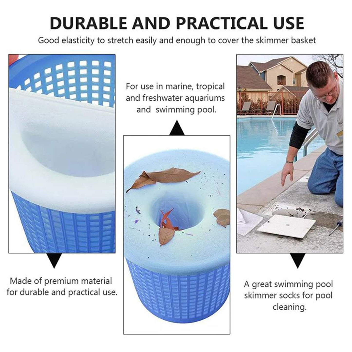 IIIHAT Pool Skimmer Socks Reusable Effective Pool Filter Basket Socks to Save Pumps, Filters, Baskets and Skimmers- The Ideal Sock/Net/Saver to Protect Your Inground or Above Ground Pool (50pcs)