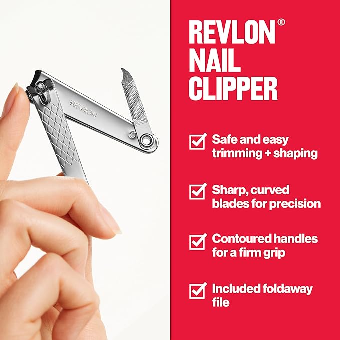 Revlon Mini Nail Clipper, Nail Care Tools, Curved Blade for Trimming & Grooming, Easy to Use (Pack of 2)
