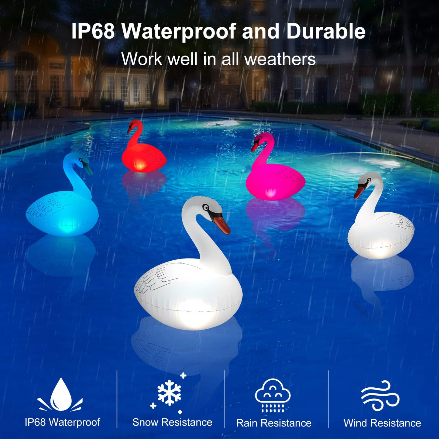 Goallim Swan Floating Solar Lights - Waterproof Inflatable Colorful Changing LED Pool Light for Beach, Garden, Backyard and more
