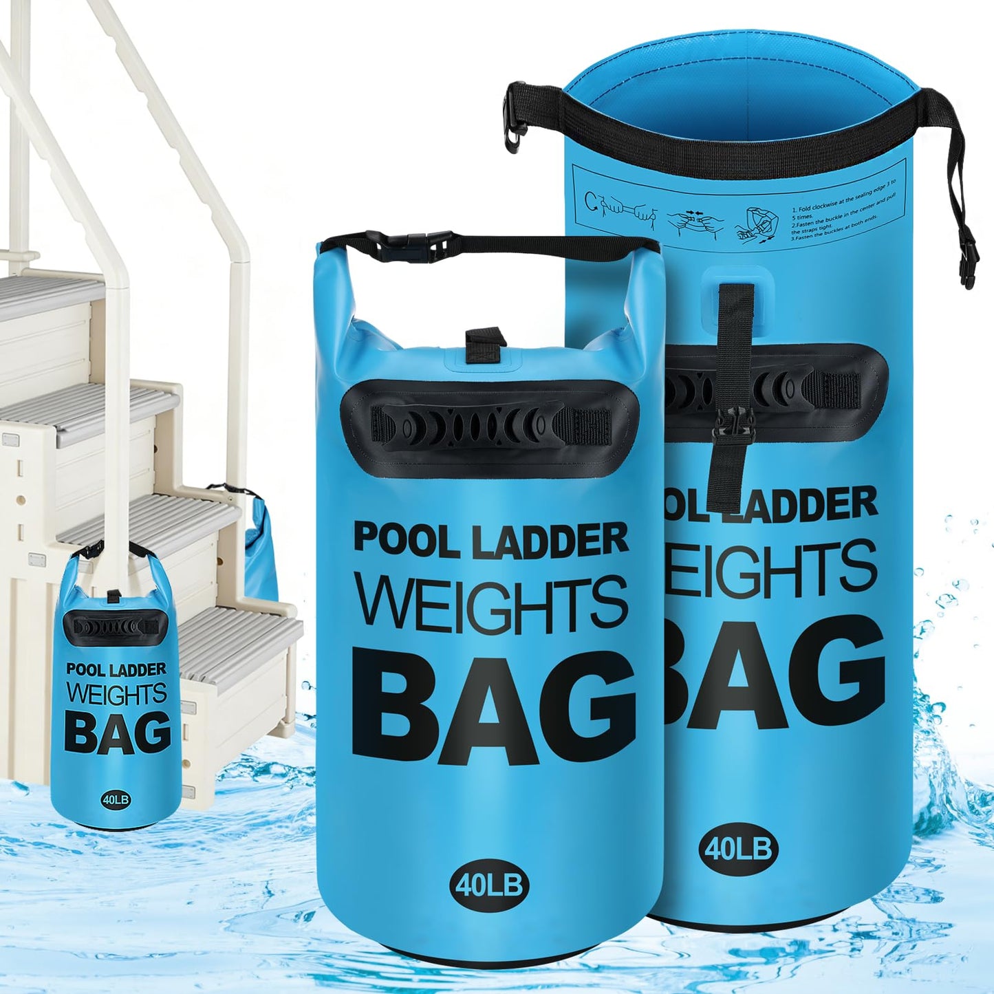 Heavy Duty Pool Ladder Weights - 40lbs Fillable Universal Sand Bags Step Anchors, 500D PVC Waterproof Tear-Resistance Foldable Sandbags for Above Ground Swimming Pools Stair Entry Systems, 2 Pack