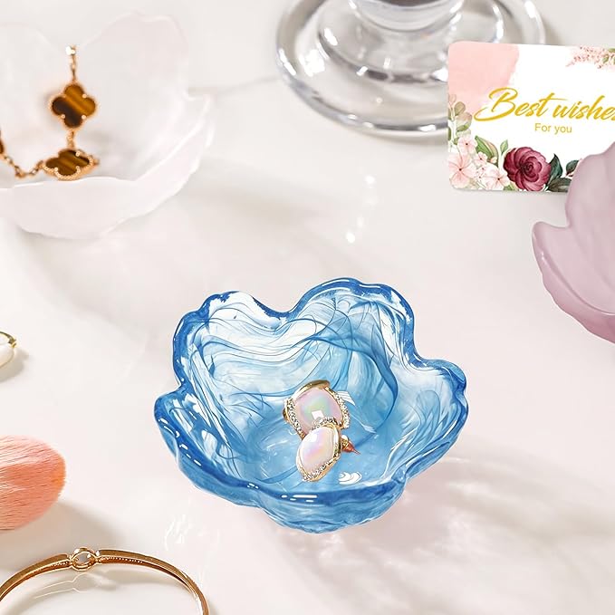 Gifts for Women Flower Jewelry Dish Ring Holder Dish Jewelry Tray Cute Vanity Organizer Blue Room Decor Aesthetic Nightstand Bathroom Bedroom Decor Trinket Dish Small Friendship Wedding Birthday Gifts