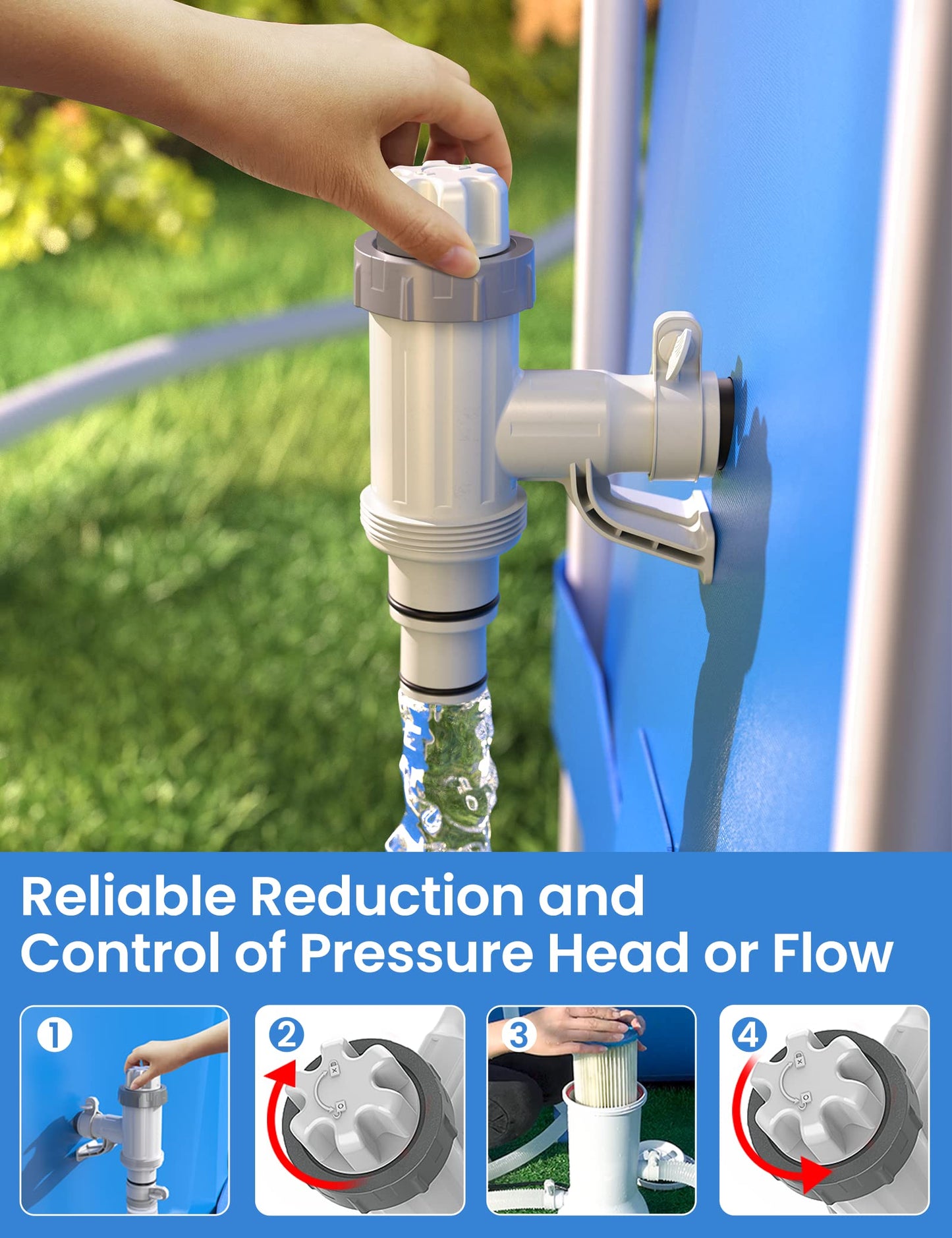 [PATENTED] Deeroll Pool Plunger Valve Plus for Above Ground Pool - 2-in-1 Plunger Valve Replacement Parts, Pool Accessories 1/4 Inch Pool Pipe Holder with Plunger Valve