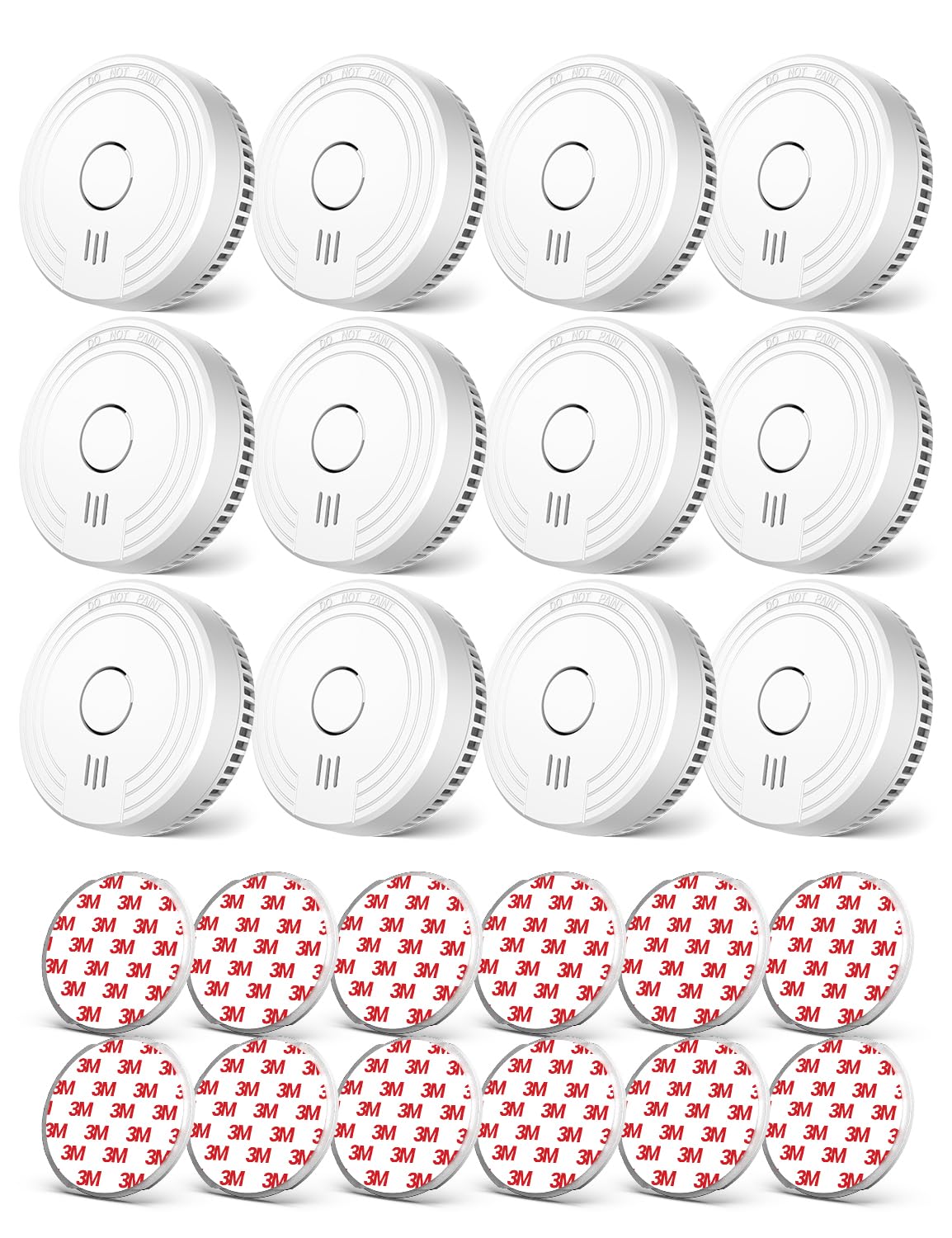 Ecoey Smoke Alarm Fire Detector, Battery Included Photoelectric Smoke Detector with Test Button and Low Battery Signal, Small Fire Alarm for Home, Bedroom FJ136GB, 12 Packs