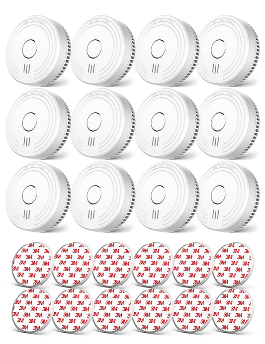 Ecoey Smoke Alarm Fire Detector, Battery Included Photoelectric Smoke Detector with Test Button and Low Battery Signal, Small Fire Alarm for Home, Bedroom FJ136GB, 12 Packs