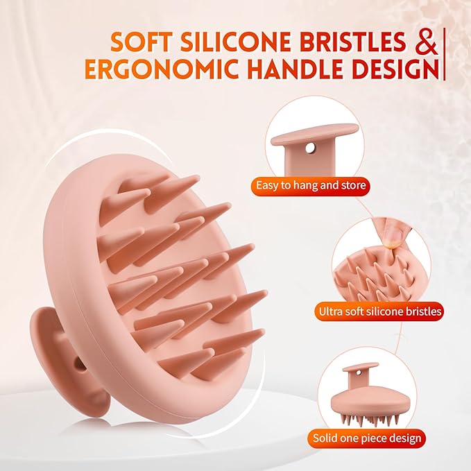 Silicone Scalp Massager Shampoo Brush for Shower, Scalp Scrubber with Soft Bristles for Hair Growth & Dandruff Treatment, Wet Dry Hair Massager for All Hair Types of Women (Pink)