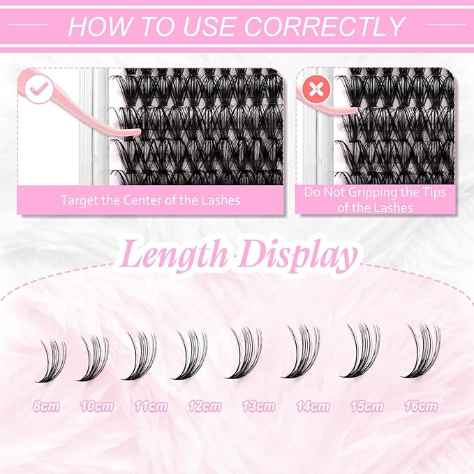 Cluster Lashes 30D+40D Individual Lashes Large Tray DIY Eyelash Extension C Curl 0.07 Natural Individual Lash Extensions Mixed Tray False Eyelashes Wispy (30D+40D-0.07C, 8-16mm)