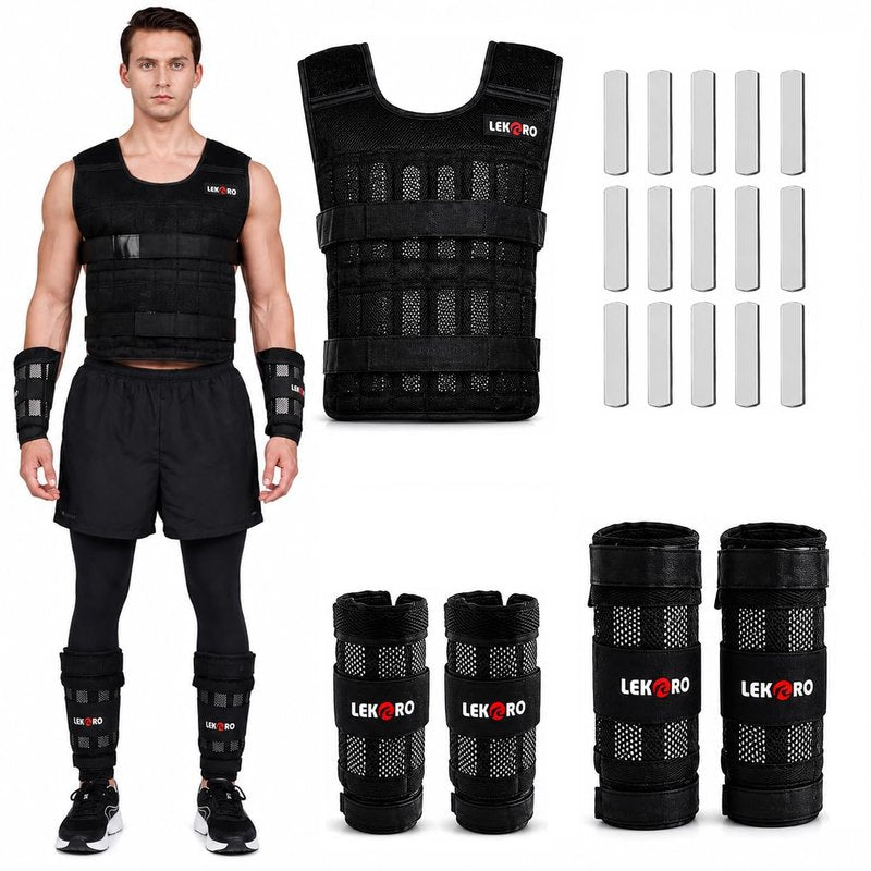 Weighted Vest Set 22LB for Men & Women, Adjustable Workout Weight Vest with Steel Plates, Weighted Training Vest with Wrist Weights and Ankle Weights for Strength Training, HIIT, Rucking & Cardio