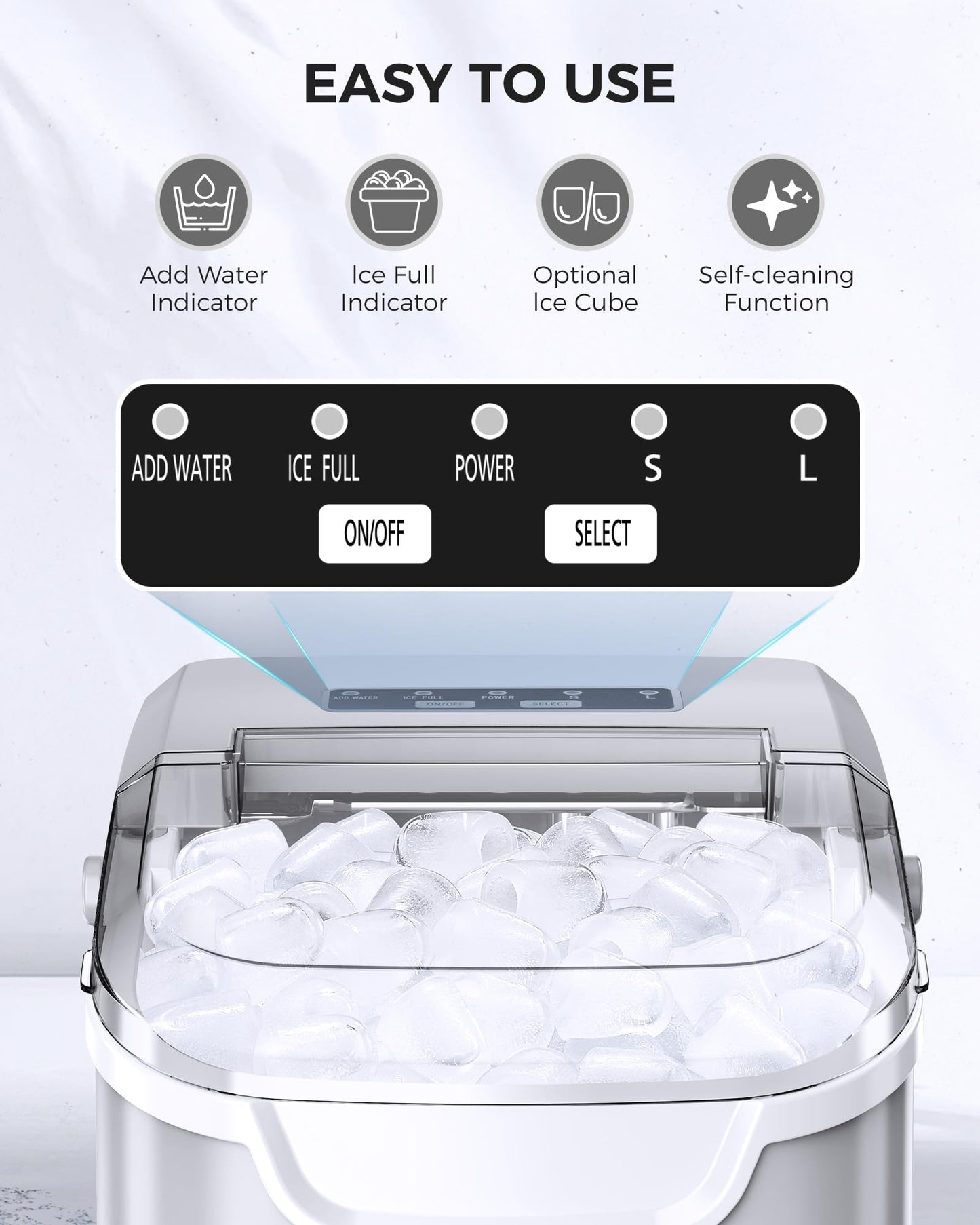 COWSAR Ice Maker Countertop, Portable Ice Machine with Self-Cleaning, 26.5 lbs/24Hrs, 8 Ice Cubes in 6 Mins, Ice Basket and Scoop, Ideal for Home, Kitchen, Bar, Camping