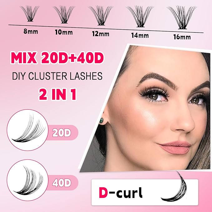 RITALASH Lash Extension Kit DIY Lash Clusters Kit 400pcs Cluster Lashes Individual Lashes Eyelash Extension Kit with Lash Bond and Seal,Lash Remover,Lash Tweezers(20D+40D Cluster Kit,8-16mm)