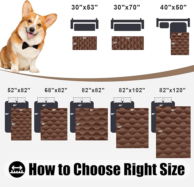 Smiry Waterproof Dog Bed Cover Blanket, Soft Reversible Pet Blanket, Washable Leakproof Cats Dogs Couch Cover for Sofa, Couch, Furniture (68x82 Inch, Brown/Chocolate)