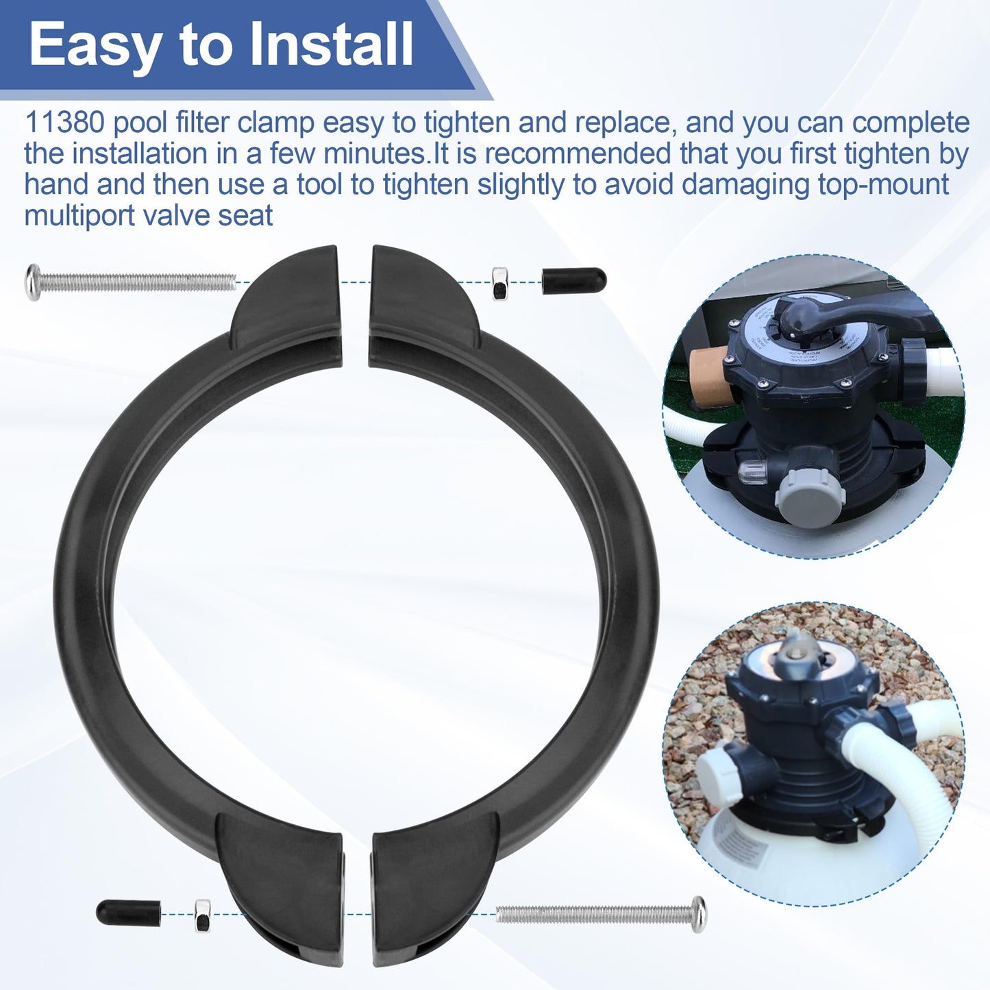 11380 Clamp Collar for Intex Above Ground Pool Pump- Compatible with Intex SX2100 Krystal Clear Sand Filter Pump and SX2800 Filter Pump Valve Clamp O Ring and Screws Replacement Parts