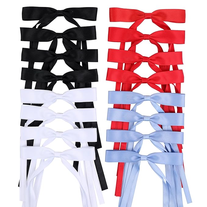 Hair Bows Clips Hair Ribbon Bowknot with Long Tail Bows Barrettes Hair Accessories for Women Girls 16PCS Ã¯Â¼ÂRedÃ¯Â¼ÂWhiteÃ¯Â¼ÂBlueÃ¯Â¼ÂBlackÃ¯Â¼Â
