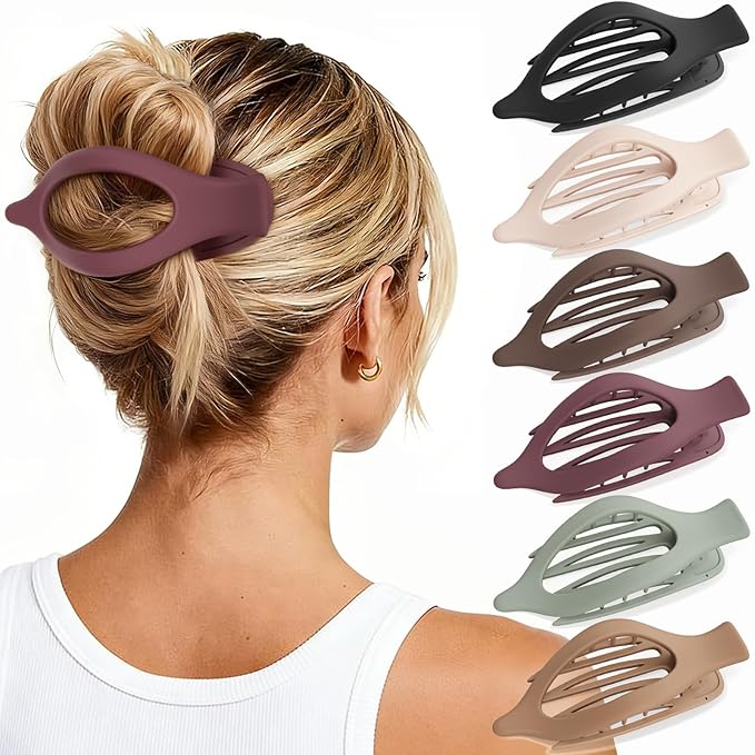 6 PCS Large Flat Hair Clips for Women, French Concord Lay Down Flat Claw Clips for Thick Thin Hair, Comfortable Curved Flat Hair Clip, Matte Non-slip Strong Hold Hair Accessories, Chic Colors