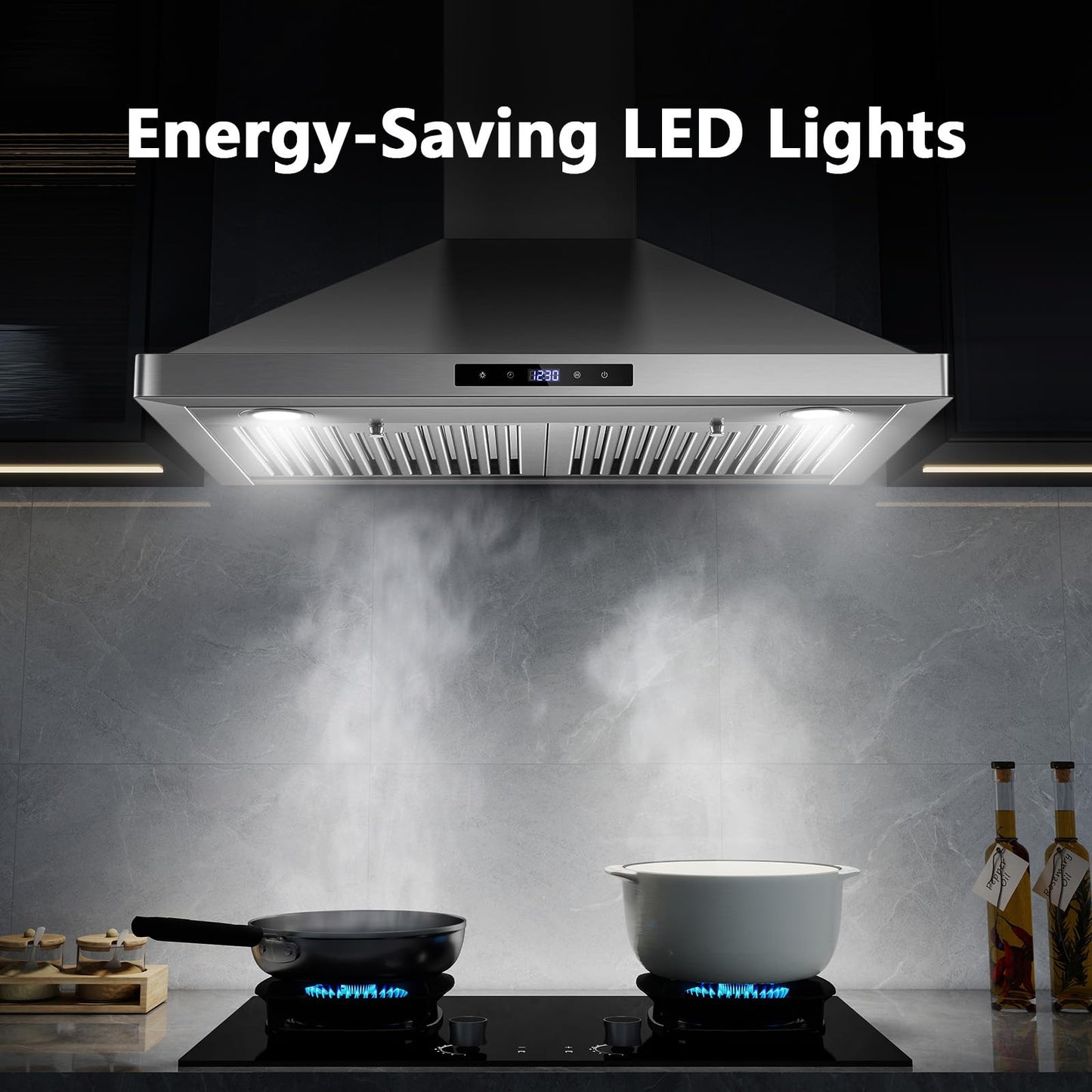 Wall Mount Kitchen Hood 30 inch, Ducted/Ductless Range Hood with Delayed Shutdown Function, 700CFM, 3 Speed Fan, Energy-saving LED Lights, Soft Touch Control, Stainless Steel Grease Filters