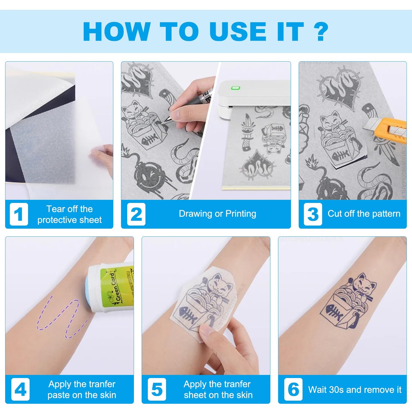Tattoo Transfer Paper - Autdor 100 Sheets A4 Thermal Stencil Paper for Tattooing DIY Clear Tattoo Stencils Compatible with Thermal Printers & Tattooing Supplies