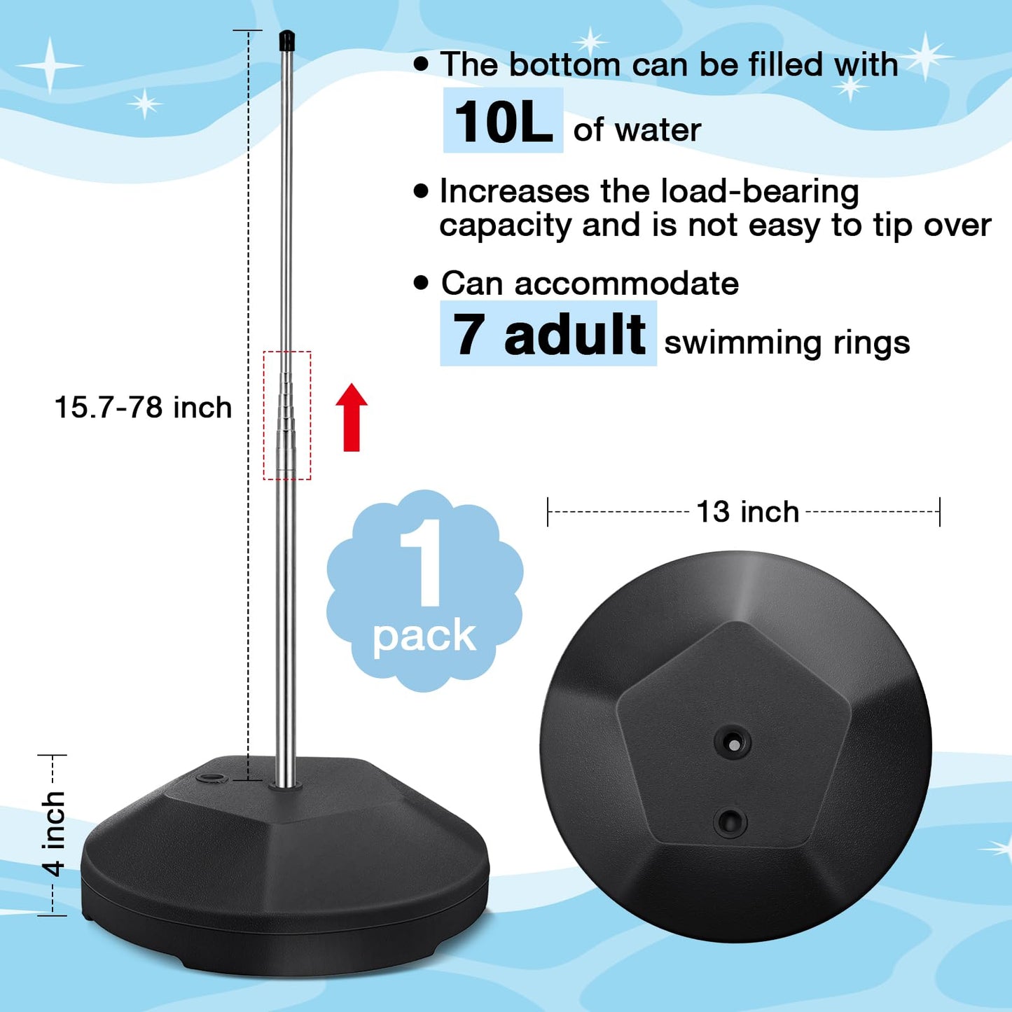 MorningRo Pool Float Storage Rack Pool Float Holder Stainless Steel Equipment Holder Water Filling Base Portable Scalable Outdoor Rack for Swimming Outdoor Storage(13 x 78 in,Black)