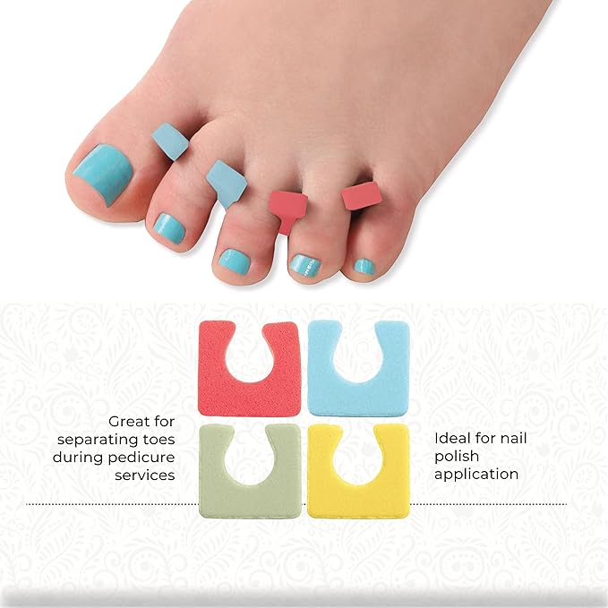 ForPro Sole Toe Separators, Assorted Colors, Individual Pedicure Toe Separators, 1” W x 1” L, 144-Count (Pack of 4)