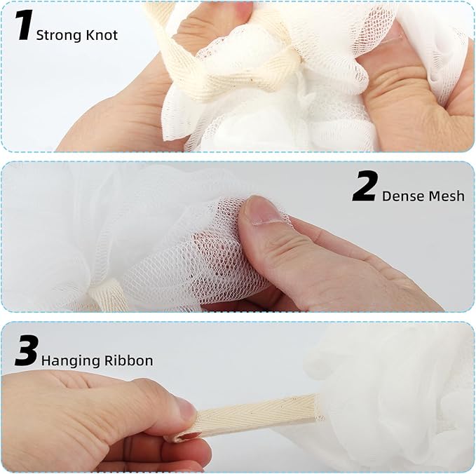 Chuya Bath Sponges Loofahs 70g Large Size White 4 Pack,Shower Sponge Exfoliating Cleaning Bath Loofa Body Scrubber Balls for Women Men Children Washing
