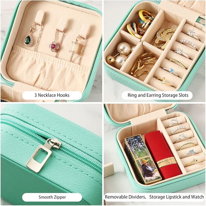Travel Jewelry Case, Mini Portable Jewelry Travel Boxes, Small Jewelry Organizer for Rings, Earrings, Pendants, Watches, Necklaces, Lipsticks Organizer Storage Holder(Cyan Blue-6packs)