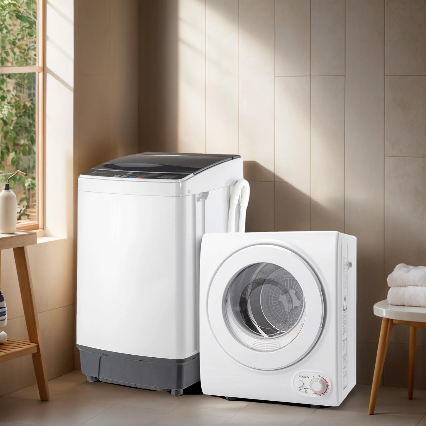 ROVSUN 1.5CuFt Portable Clothes Dryer and 17.6LBS Full-Automatic Washing Machine Set, Compact Laundry Washer and Dryer Combo Set with Stainless Steel Inner Tub, for Apartment, Dorms, Home