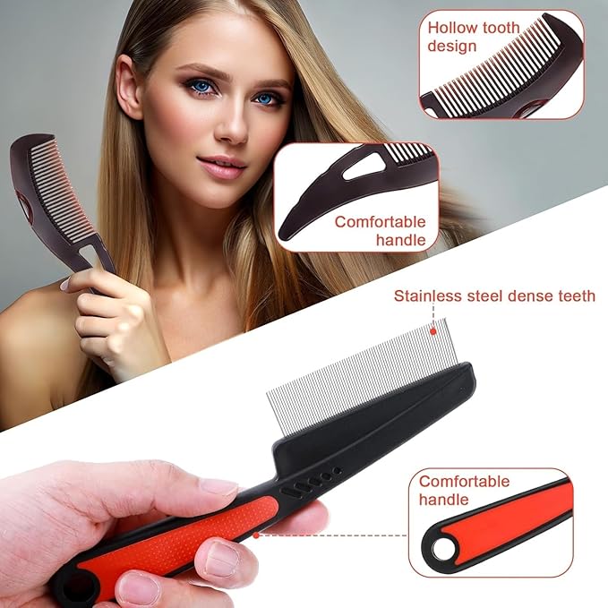 Dandruff Comb, Hollow Tooth Button Comb, Detoxing Comb Energy Massage Comb, Scalp Psoriasis Comb Dandruff Removal Comb, Lice Comb Multifunctional Hairbrush (Brown+Red)
