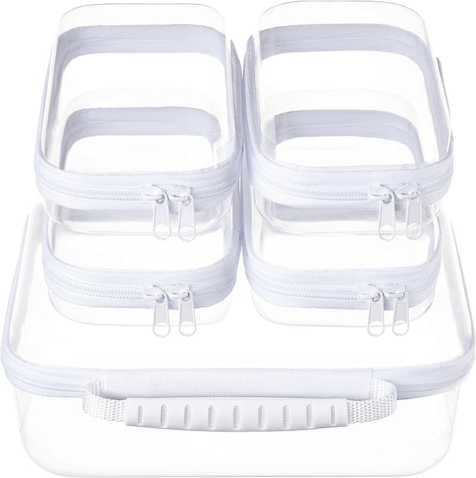 5PCS Travel Essentials for Toiletries with Handles, 1.2MM Thick Clear Hard Shell Zipper Case, Durable Makeup Bag for Cosmetics, Puzzles and Snacks, Clear Travel Bag for Diaper Bag Organizer