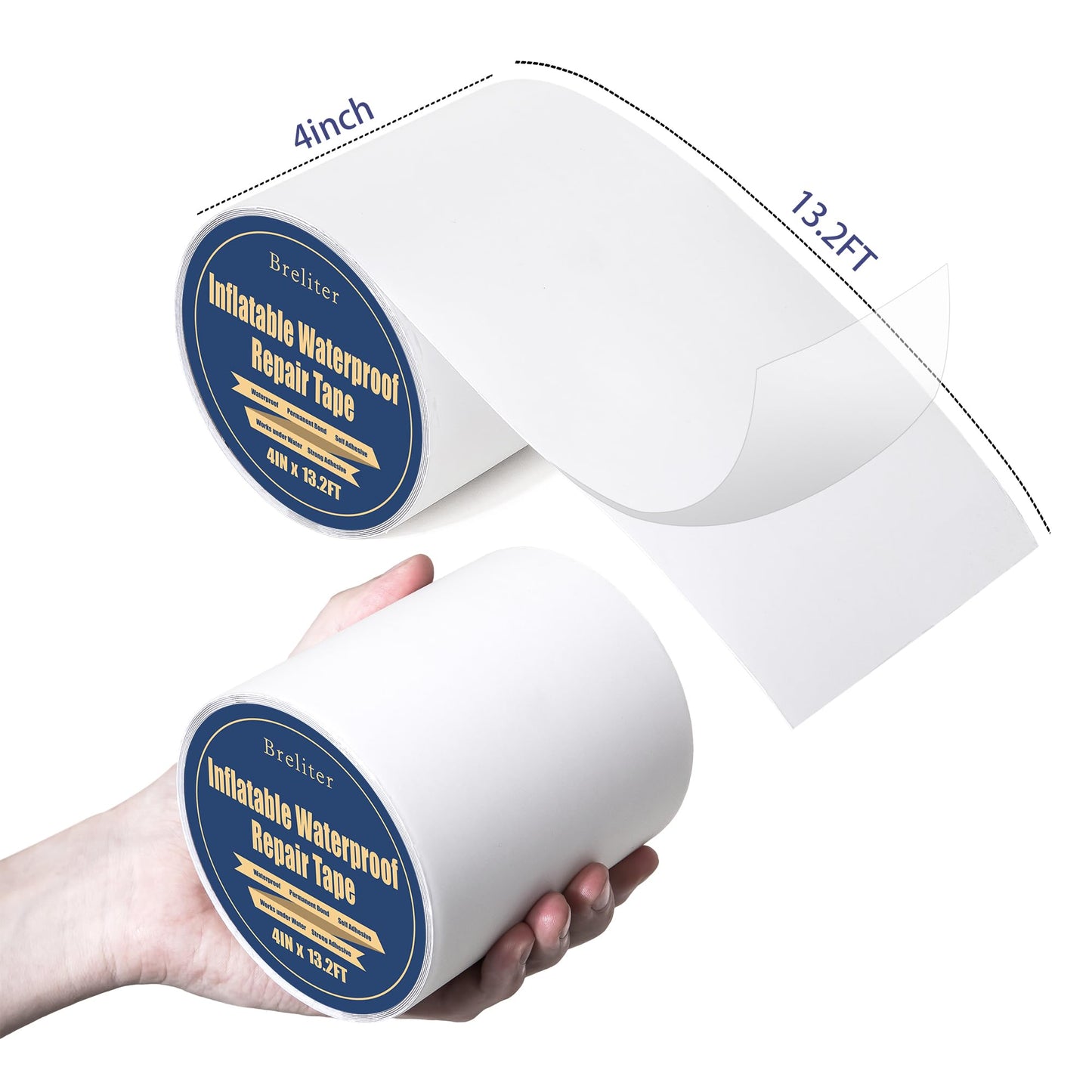 Breliter Inflatable Waterproof Repair Tape - Waterproof TPU Patch Repair Kit, Sealing Repair Tape for Air Mattress, Bounce House, Inflatable Toys, Tent, Swimming Ring, Heavy Duty - 4in x 13.2ft