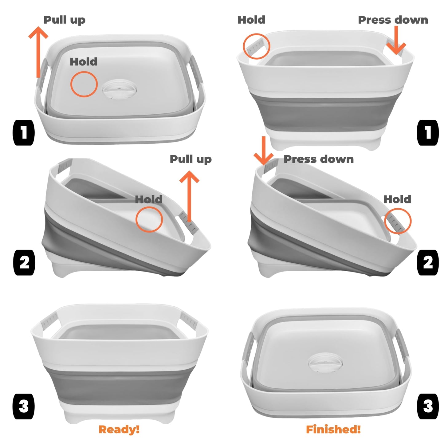 GIMWA 2.6 Gal(10L) Collapsible Wash Basin for Baby Bottles, Gray Space-Saving Collapsible Dish Basin with Drain Plug for bottle washing, Collapsible Bucket for RV Kitchen Essentials