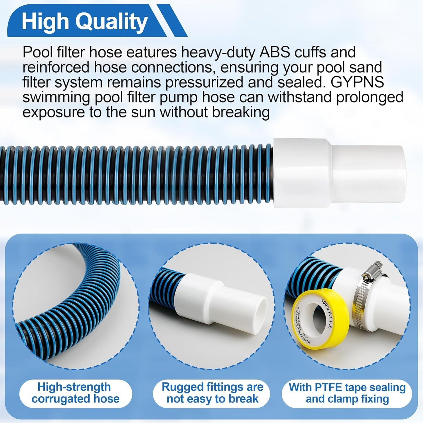 3 Ft Filter Pump Hoses for Hayward Above Ground Pool - 1 1/2" Connector Heavy Duty Hose Pool Replacement Kit (2 Pack)