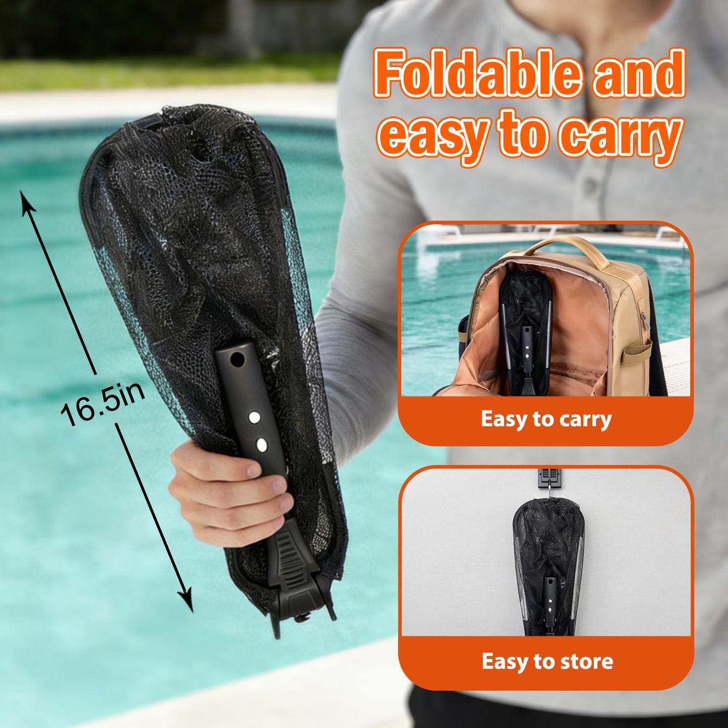 SISIUPASSIE 20FT Pool Skimmer Net with Pole, Foldable & Larger Capacity Pool Net for Cleaning, Telescopic Pool Pole Heavy Duty with Fine Mesh Pool Leaf Net for Above Ground & In-ground Pools