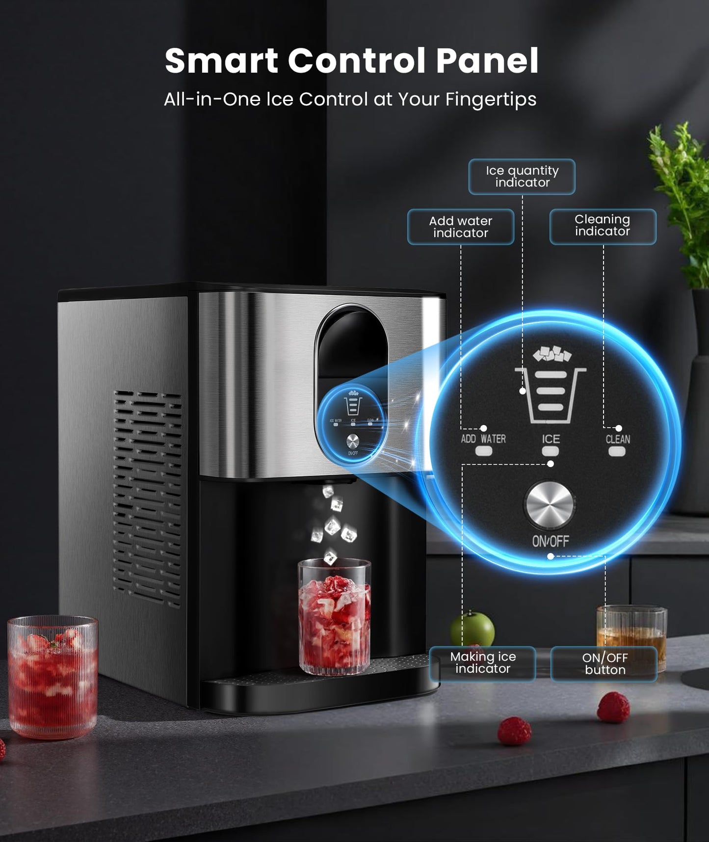 Cowsar Nugget Ice Maker Countertop, 44lbs/24H Soft Chewable Pellet Ice Machine with Dispenser, Self-Cleaning, 2.4L Removable Water Tank, One-Click Operation, Ideal for Home/Kitchen/Bar/Office, Silver