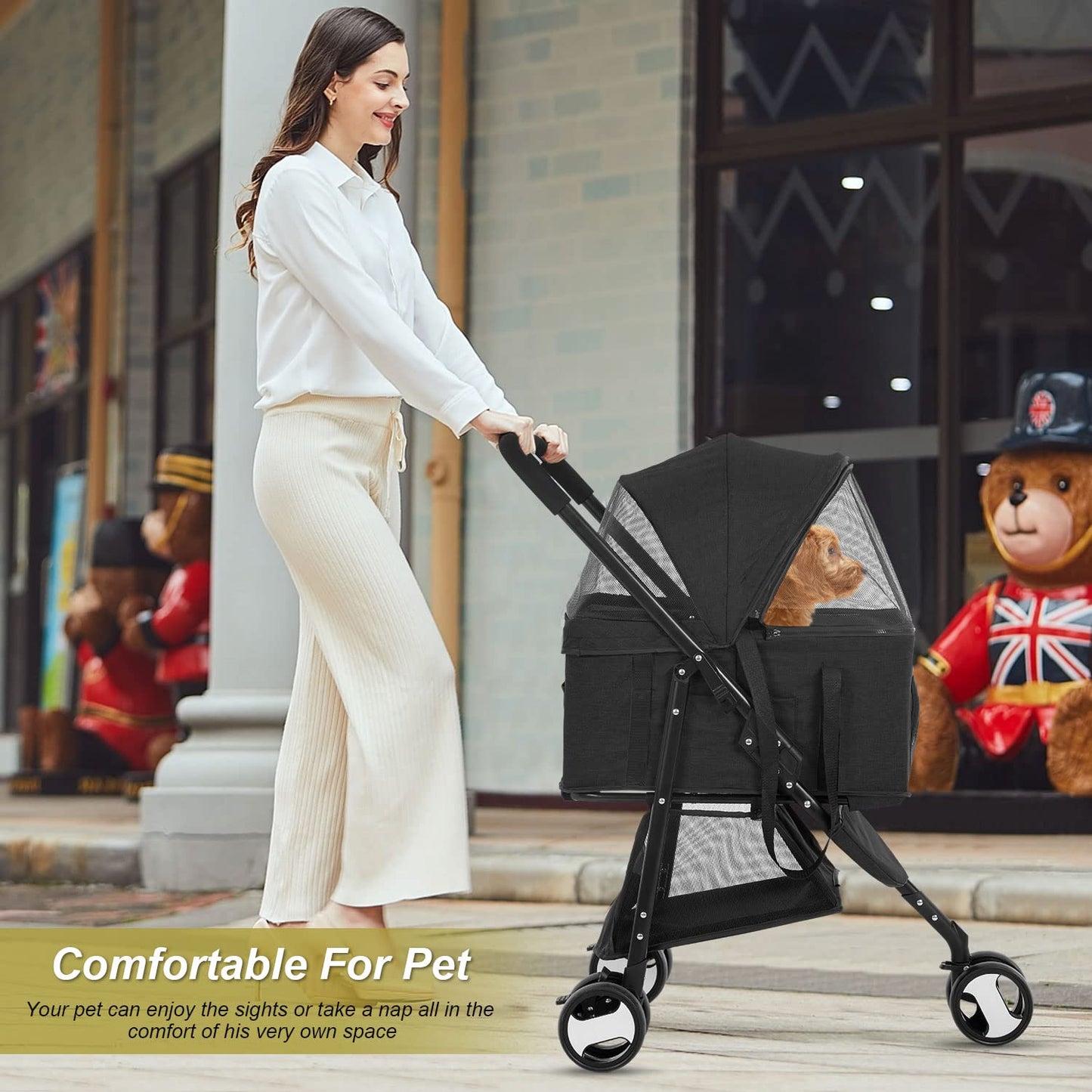 BestPet Pet Stroller Premium 3-in-1 Multifunction Dog Cat Jogger Stroller for Medium Small Dogs Cats Folding Lightweight Travel Stroller with Detachable Carrier, Black