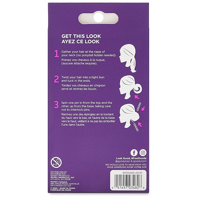 Goody SlideProof Mini Spin Pins - 3 Ct, Assorted Colors, Spiral Hair Pins, Quick & Easy Buns, All-Day Twist Pins, Corkscrew Bobby Pins, Pain-Free Hair Accessories for Women & Men, All Hair Types