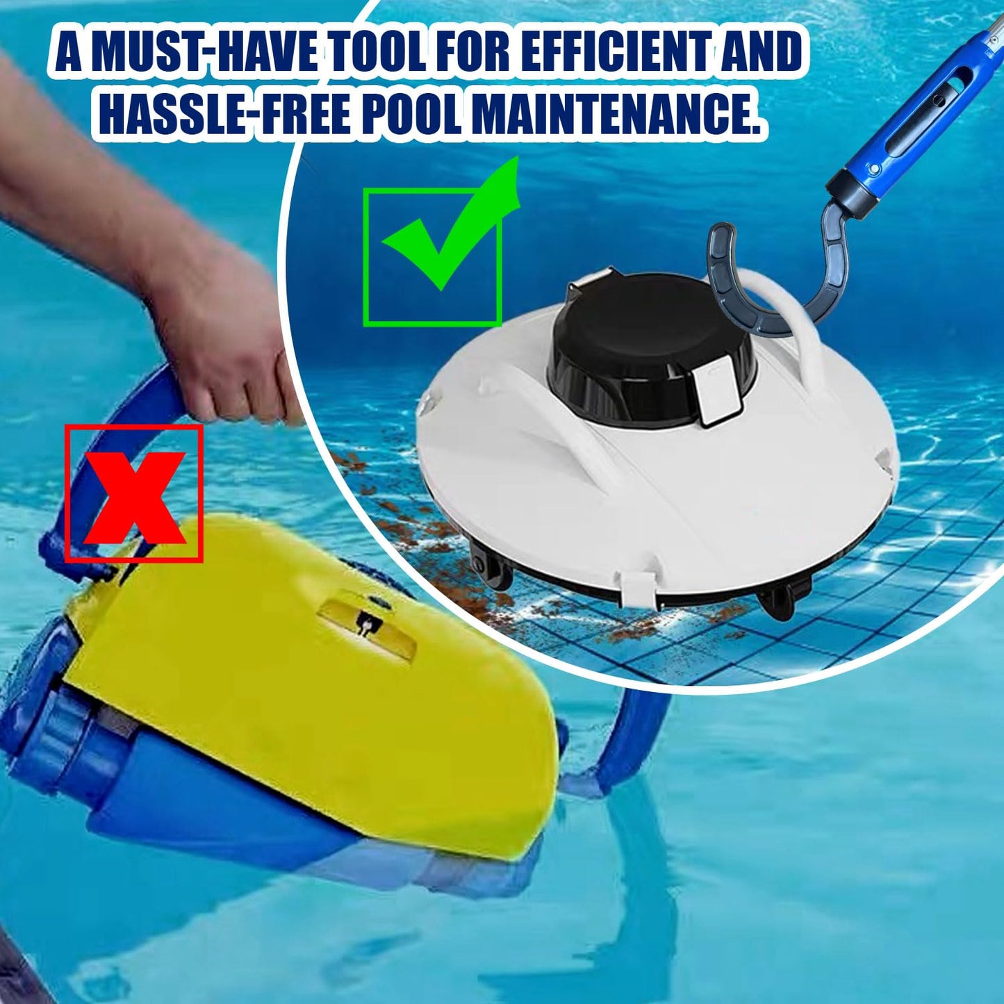 Hook for Robotic Pool Cleaner with Adjustable Aluminum Pool Pole, Accessories Hooks with 5.2 Feet Pole for All Pool Vacuum Robot Including Cordless,2PCS Hooks and 1 Pool Pole