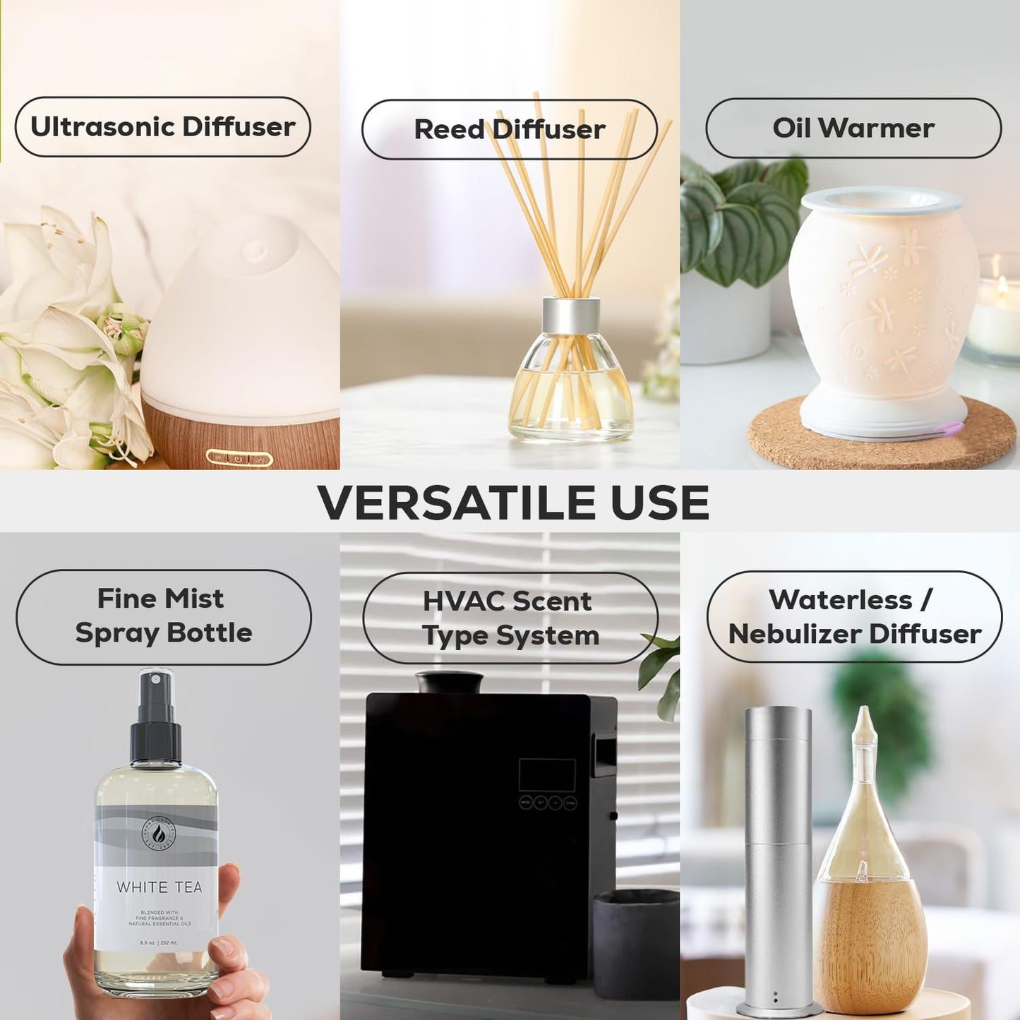 Aroma Country White Tea Diffuser Oil - Luxury Essential Oils for Diffuser Refill & Air Freshener Room Spray, Long-Lasting, Natural Home Fragrance and Hotel Scent for Diffusers & Machines (8.5 Fl Oz)