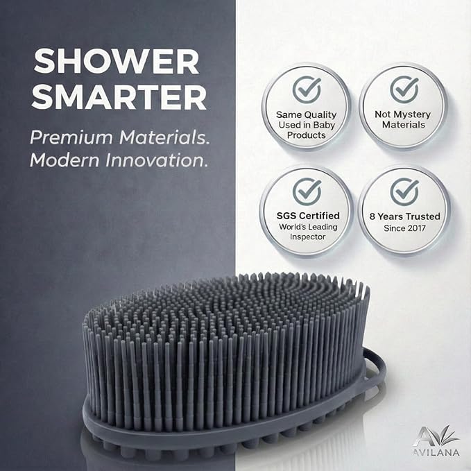 Avilana Premium Silicone Body Scrubber - Trusted Since 2017 - SGS Certified Food Grade Dual Sided Bath Brush, Quick-Dry Exfoliating Loofah Alternative, Massage Brush Sensitive Skin Women Men