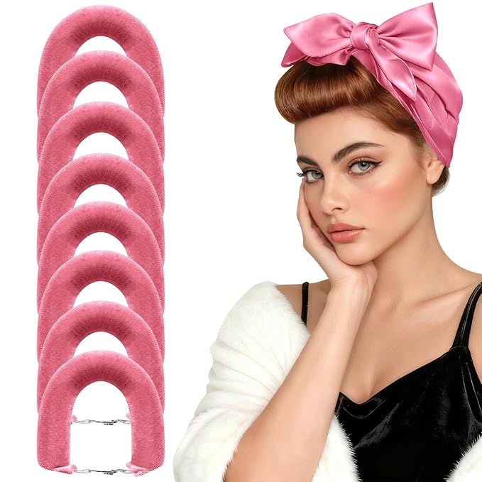 Heatless Curls Overnight Set for Natural Hair, Comfortable Easy-Lock Rollers, Heat-Free Hair Curlers for Long Textured Hair, 8PCS Pink