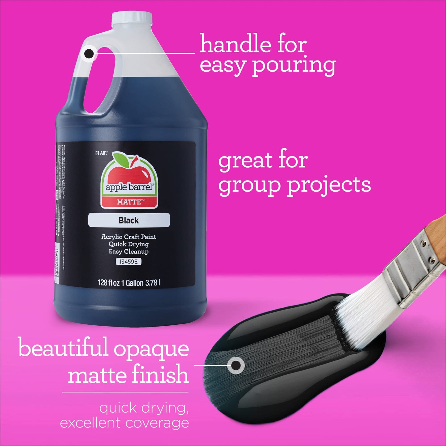 Apple Barrel One Gallon (128 fl oz) Black Acrylic Paint, Matte Finish Color For Painting, Drawing & Art Supplies, DIY Arts And Crafts Acrylic Paint, 1 Gallon (Pack of 1)