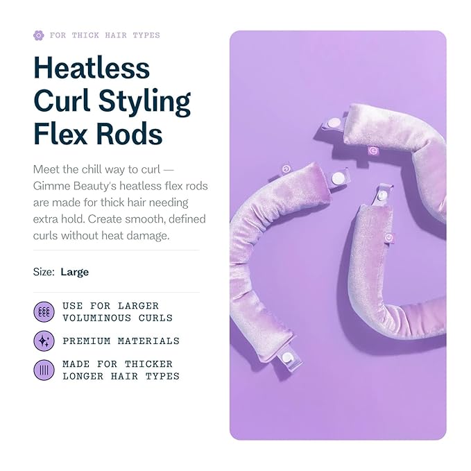 Gimme Beauty Chill Curl Heatless Flex Rods - Gentle & Bendable Hair Rods for Overnight Curls - Bouncy Waves with a Frizz-Free Finish - Snap Closure for Secure Hold - Thick Hair, 4 Count