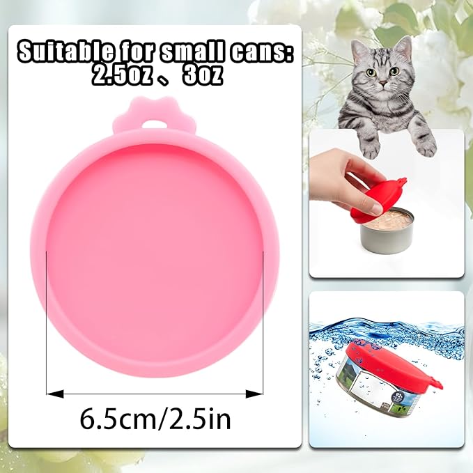 PINE & LINEN 4 Pcs 2.5inch Durable Pet Can Lids, Silicone Small Pet Can Covers Waterproof Cat Food Cans Lids for 3 oz Cat Food Cans（Yellow+Red+Pink+Blue）